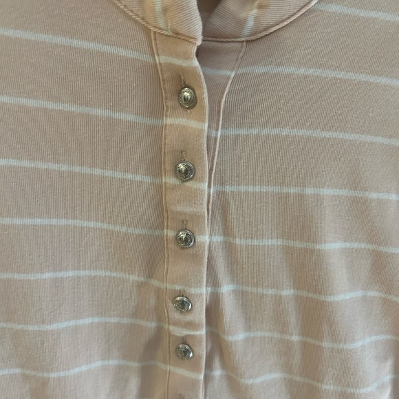 Calvin Klein Sleeveless Pink Stripe Ribbed Top with Silver Button Detail - Picture 6 of 9